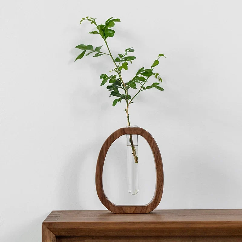 Oval Wood Frame Single Stem Vase