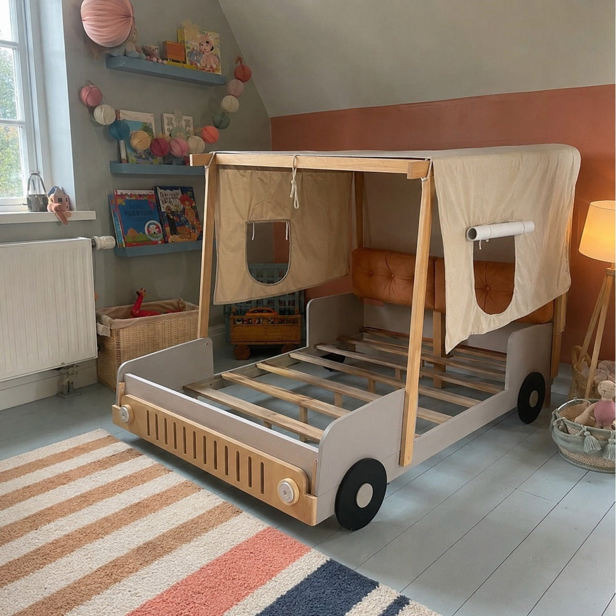 Adventurous Car Solid Wood Kids Bed