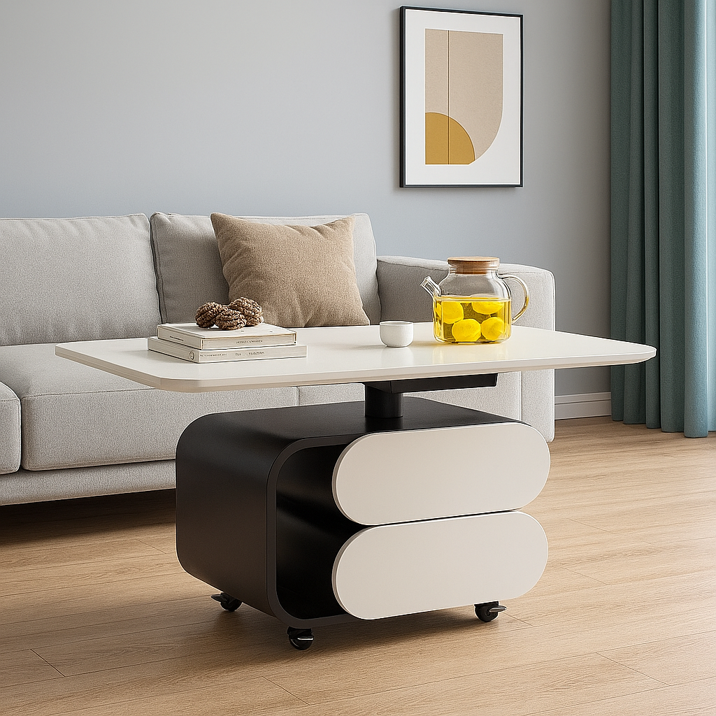 Modern Nordic Height Adjustable Hidden Drawers Coffee Table