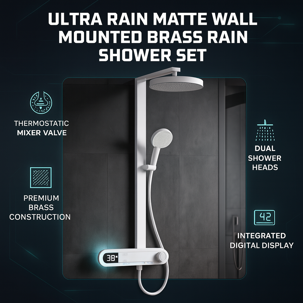 Ultra Rain Matte Wall Mounted Brass Rainfall Shower Set
