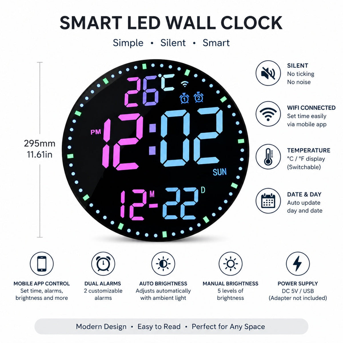 Neon Pulse Smart RGB Multifunctional Wall Clock