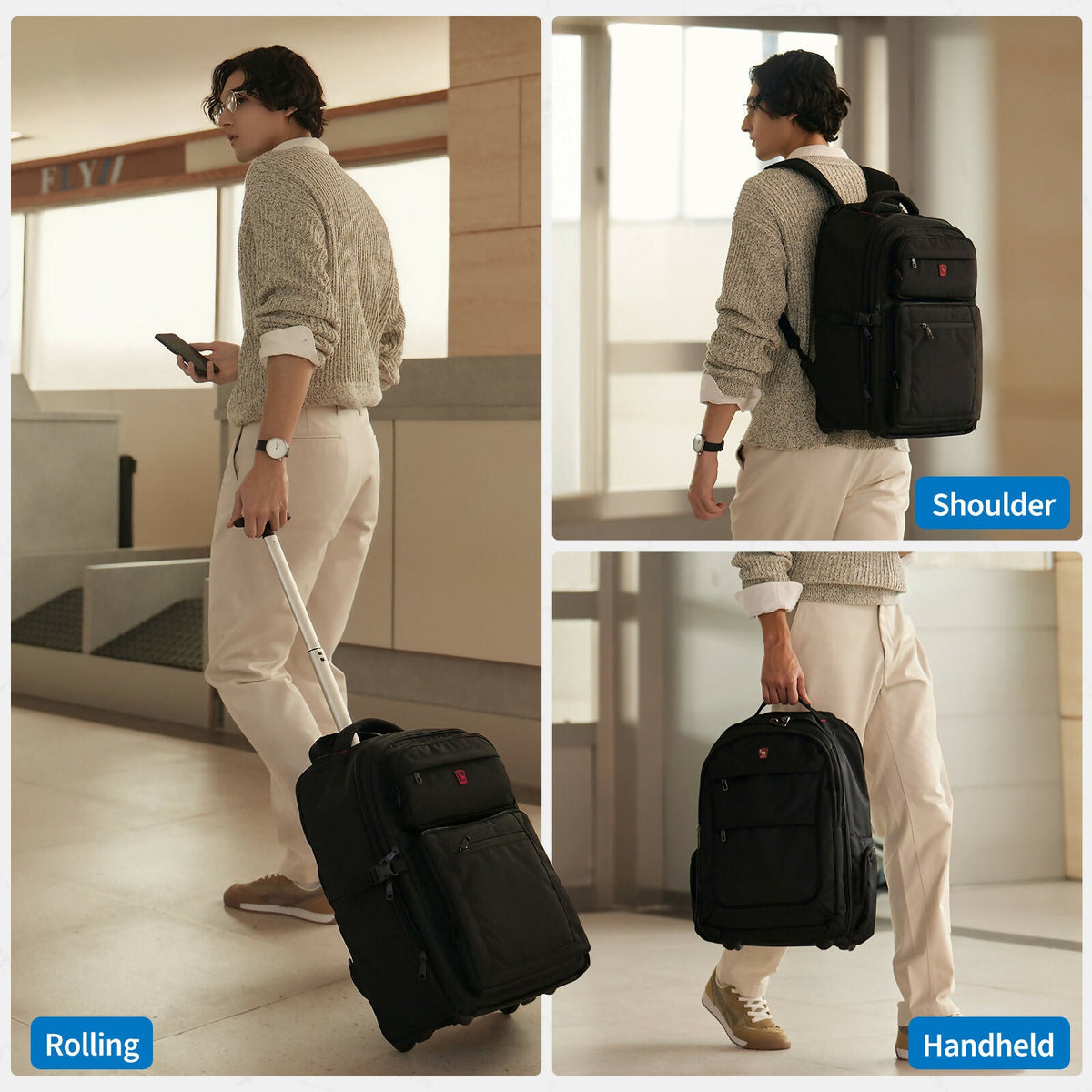 OIWAS Rolling Backpack Carry on Backpack with Wheels