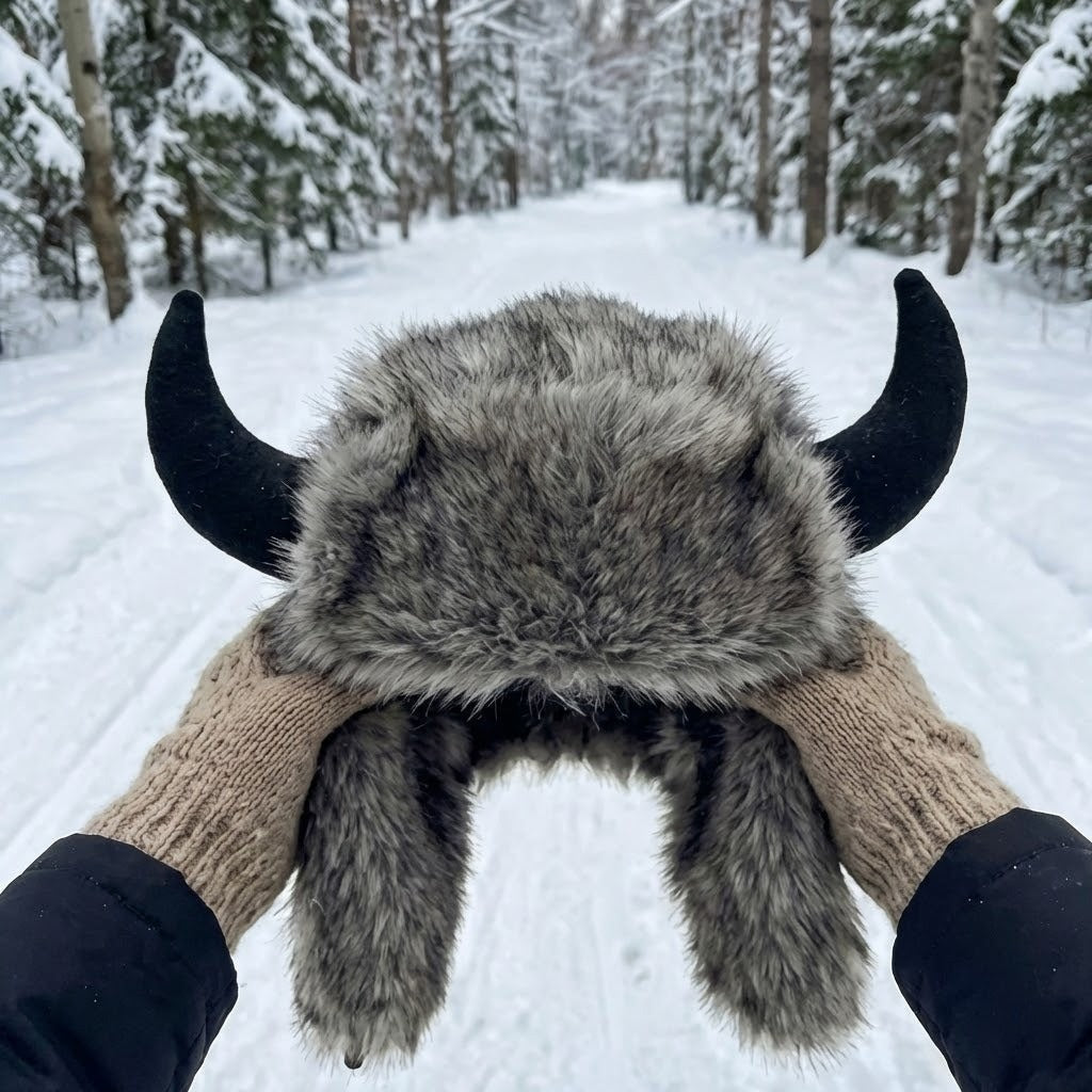 Viking Horn Fur Winter Trapper Hat