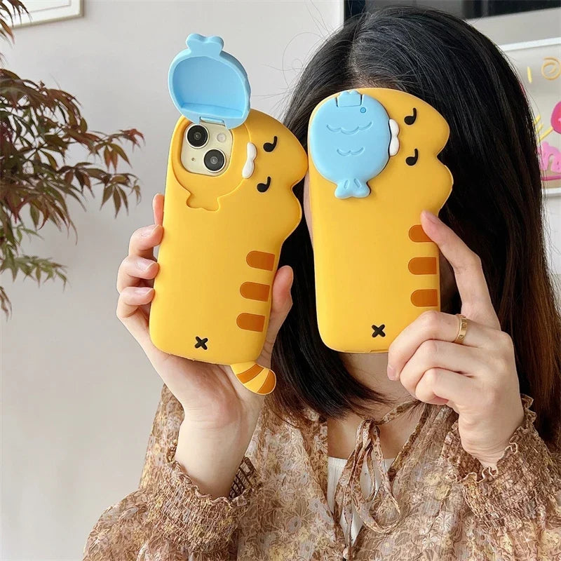 Snack Attack Cat and Fish Phone Case