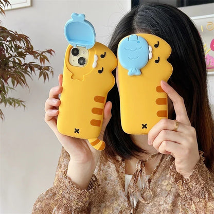 Snack Attack Cat and Fish Phone Case