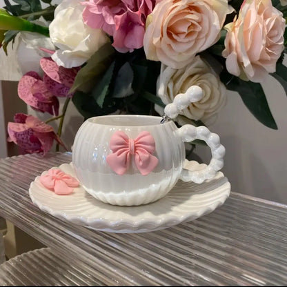 Pastel Bowknot Ribbed Teacup