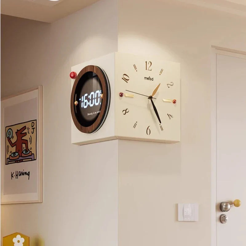 Corner-Split Dual Display Minimal Wall Clock