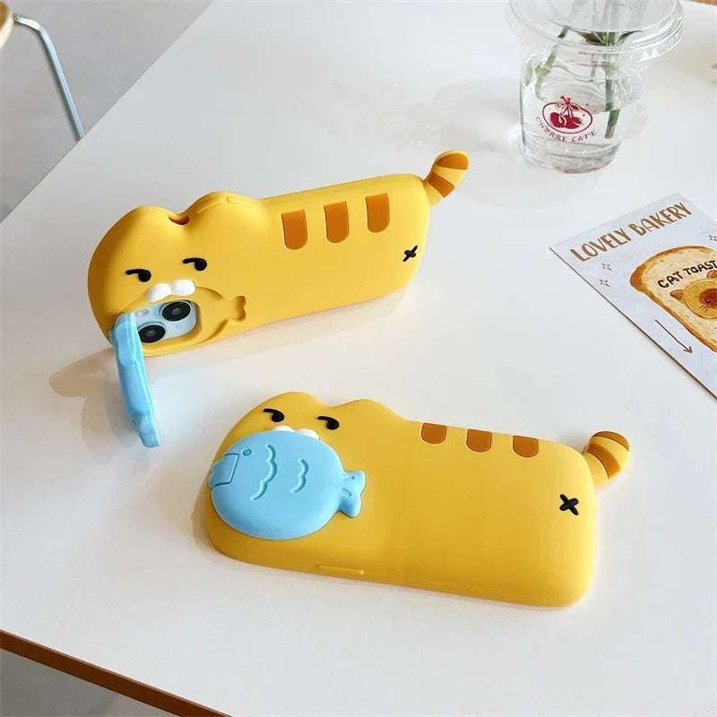 Snack Attack Cat and Fish Phone Case