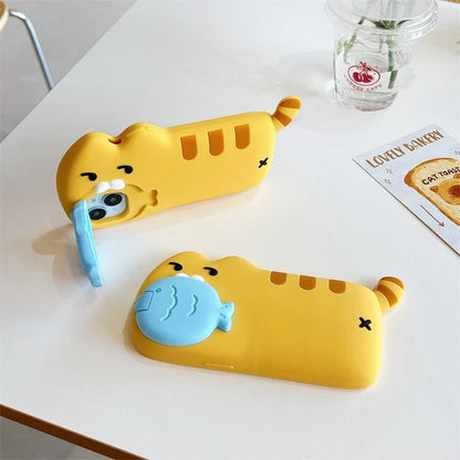 Snack Attack Cat and Fish Phone Case