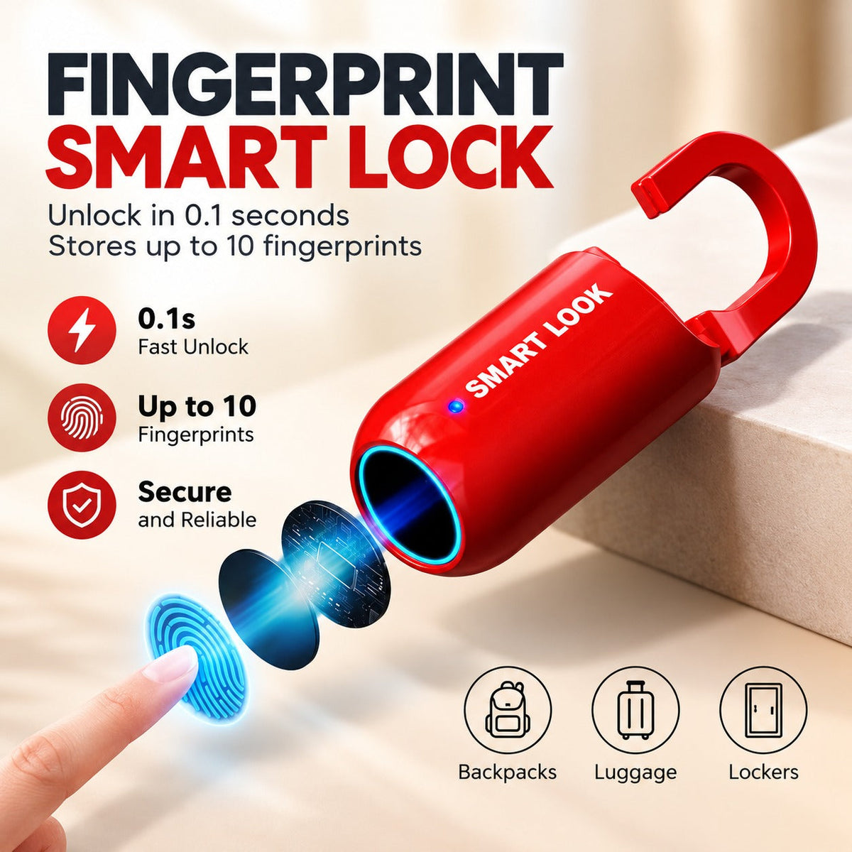 Zero Code Mini Fingerprint Smart Padlock
