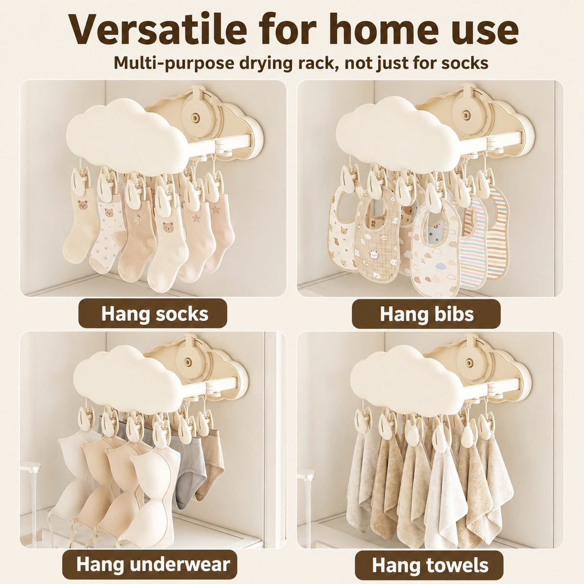 Pinned Cloud-Design Suction Foldable Laundry Rack