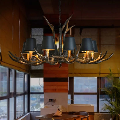 Rustic Antler Black Shade Ceiling Chandelier
